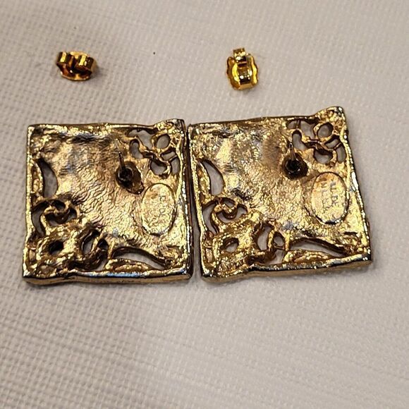 Pierced Earrings Enamel Surface Push Pin 1" square Vintage Style Stamped USA - Picture 12 of 12